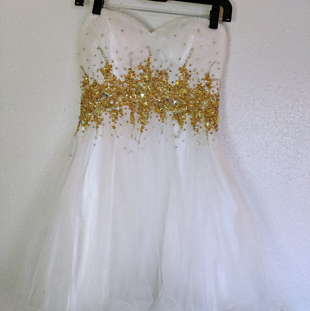 Cinderella Cocktail Dress - White with Gold Rhines